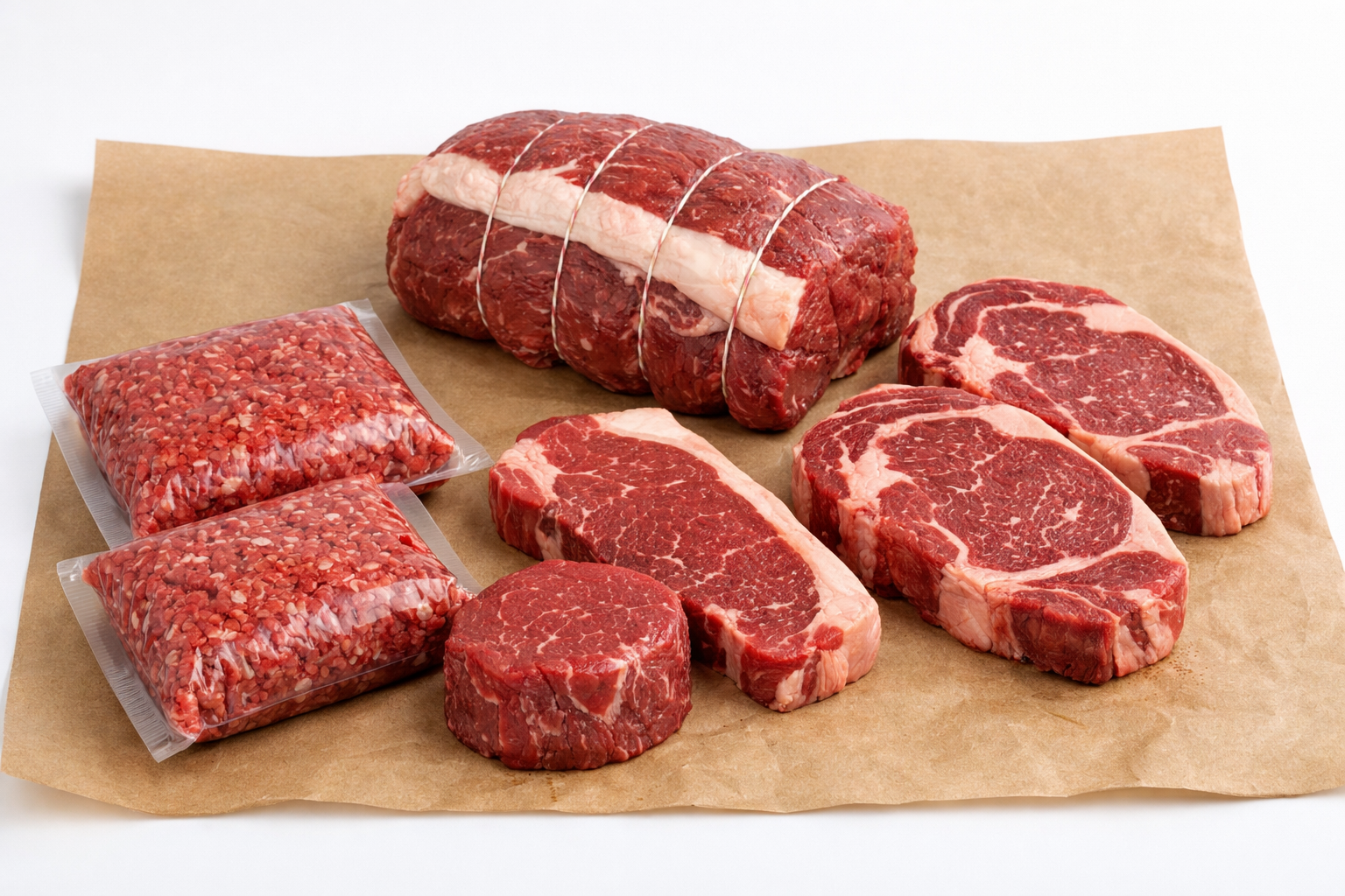Selection of beef cuts for an eighth share